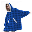 Dekenhoodie one size met fleece buitenkant en sherpa, kleur blauwe ruit - witte rand