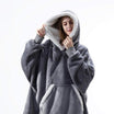 Dekenhoodie one size met fleece buitenkant en sherpa, kleur grijs - witte rand