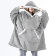 Dekenhoodie one size met fleece buitenkant en sherpa, kleur lichtgrijs - witte rand