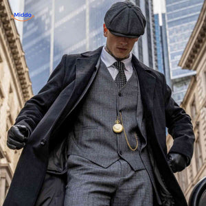 Flat cap van wolmix, 8-panel met knoopdetail