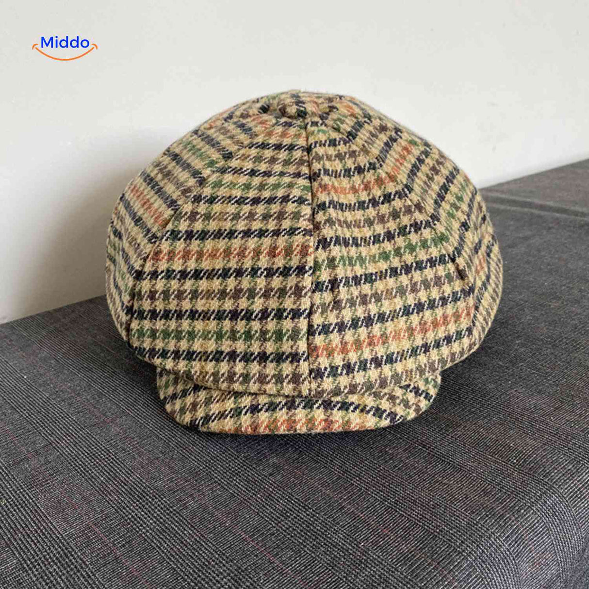 Flat cap van wolmix, 8-panel met knoopdetail