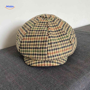 Flat cap van wolmix, 8-panel met knoopdetail