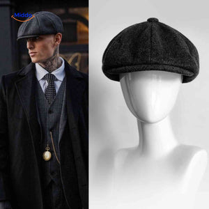 Flat cap van wolmix, 8-panel met knoopdetail