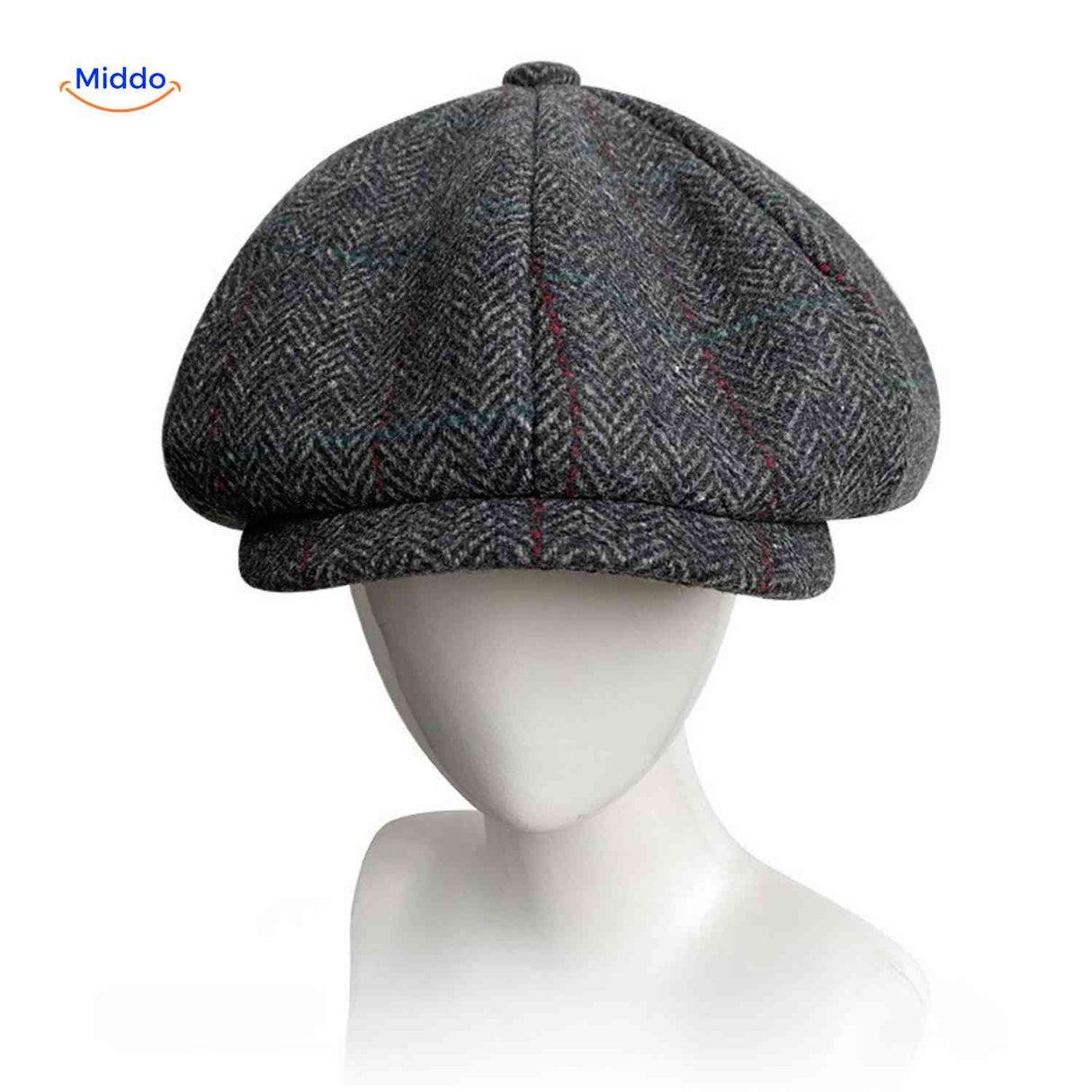 Flat cap van wolmix, 8-panel met knoopdetail