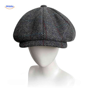 Flat cap van wolmix, 8-panel met knoopdetail