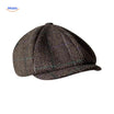 Flat cap van wolmix, 8-panel met knoopdetail, kleur blauw/paars visgraat