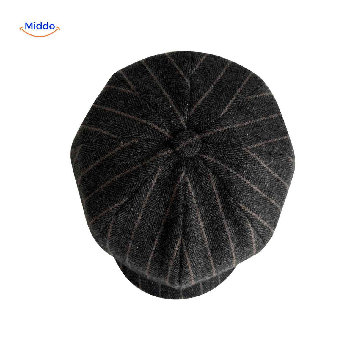 Flat cap van wolmix, 8-panel met knoopdetail, kleur bruin-grijs visgraat