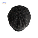 Flat cap van wolmix, 8-panel met knoopdetail, kleur bruin-grijs visgraat