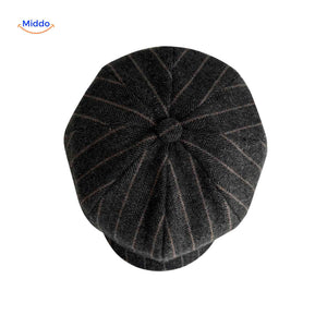 Flat cap van wolmix, 8-panel met knoopdetail, kleur bruin-grijs visgraat