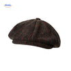 Flat cap van wolmix, 8-panel met knoopdetail, kleur bruin-rood visgraat