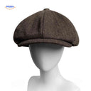Flat cap van wolmix, 8-panel met knoopdetail, kleur coffee extra fijn visgraat