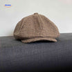 Flat cap van wolmix, 8-panel met knoopdetail, kleur coffee pied de poule fijn