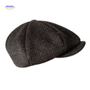 Flat cap van wolmix, 8-panel met knoopdetail, kleur coffee small check