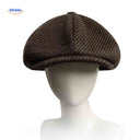 Flat cap van wolmix, 8-panel met knoopdetail, kleur coffee twill