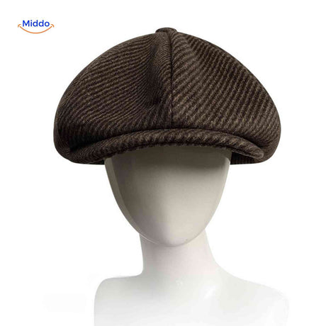 Flat cap van wolmix, 8-panel met knoopdetail, kleur coffee twill