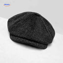 Flat cap van wolmix, 8-panel met knoopdetail, kleur donker small check