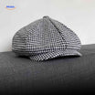 Flat cap van wolmix, 8-panel met knoopdetail, kleur extra fijn zwart/wit pied de poule