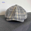 Flat cap van wolmix, 8-panel met knoopdetail, kleur grijs ruit met gele strepen
