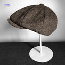 Flat cap van wolmix, 8-panel met knoopdetail, kleur klassiek bruin visgraat