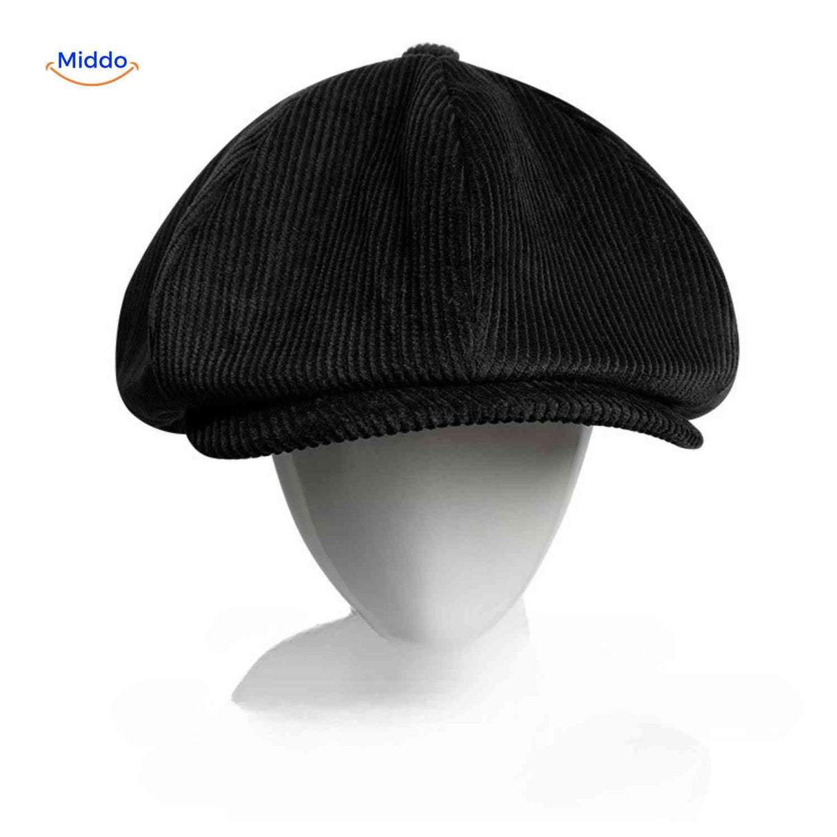 Flat cap van wolmix, 8-panel met knoopdetail, kleur korduroy zwart