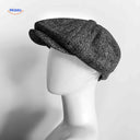 Flat cap van wolmix, 8-panel met knoopdetail, kleur lichtgrijs fijn visgraat
