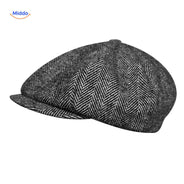 Flat cap van wolmix, 8-panel met knoopdetail, kleur lichtgrijs visgraat