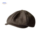Flat cap van wolmix, 8-panel met knoopdetail, kleur retro bruin