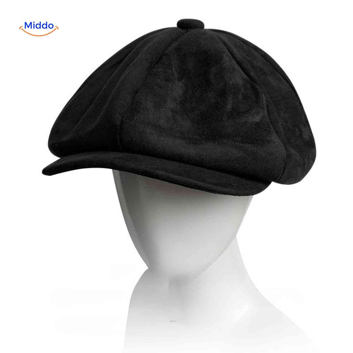 Flat cap van wolmix, 8-panel met knoopdetail, kleur suède zwart