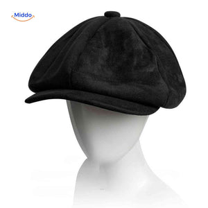 Flat cap van wolmix, 8-panel met knoopdetail, kleur suède zwart