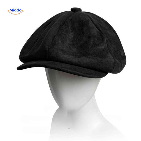 Flat cap van wolmix, 8-panel met knoopdetail, kleur suède zwart