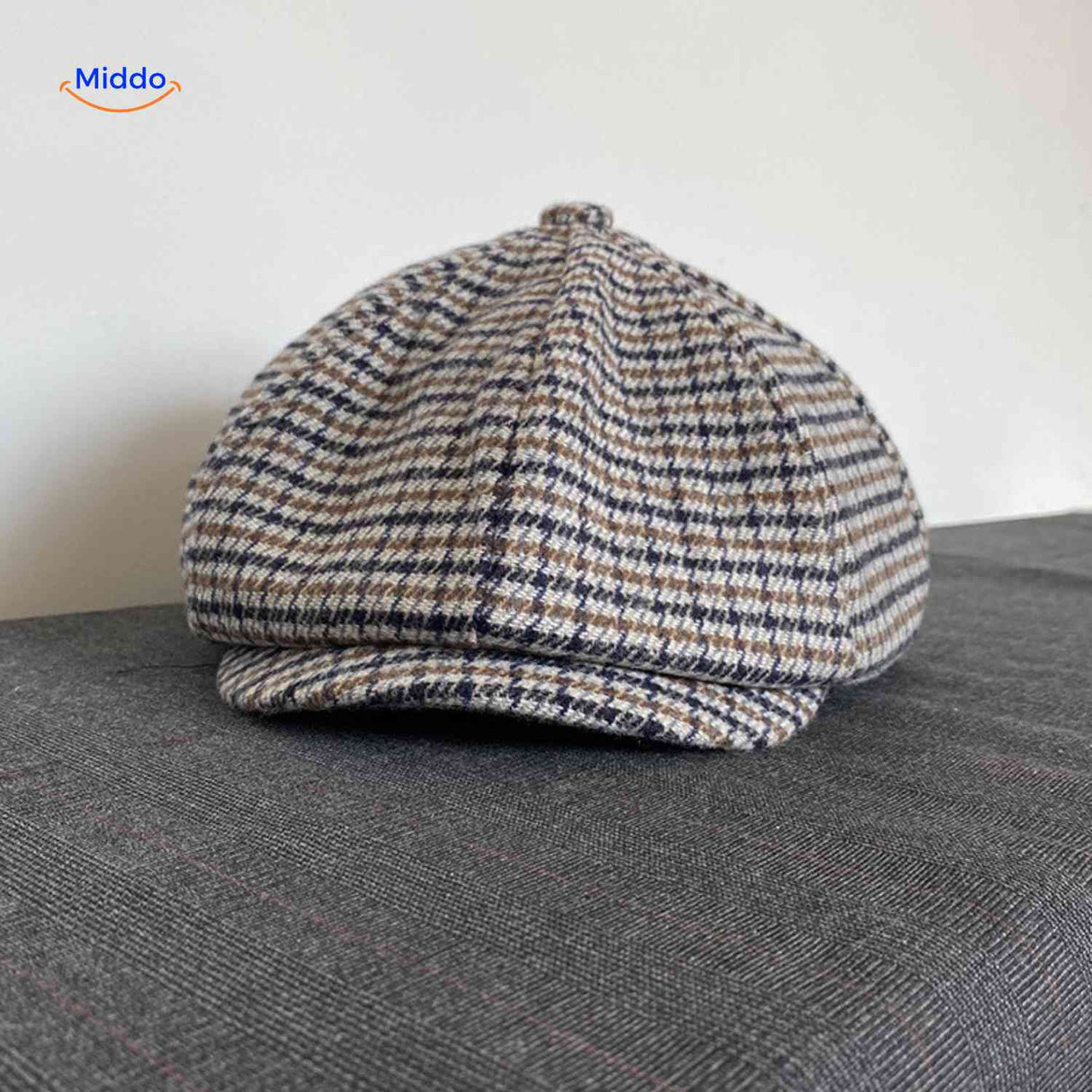 Flat cap van wolmix, 8-panel met knoopdetail, kleur vintage geel pied de poule