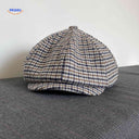 Flat cap van wolmix, 8-panel met knoopdetail, kleur vintage geel pied de poule