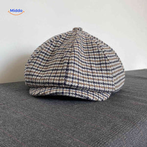 Flat cap van wolmix, 8-panel met knoopdetail, kleur vintage geel pied de poule