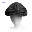 Flat cap van wolmix, 8-panel met knoopdetail, kleur zwart-grijze pied de poule
