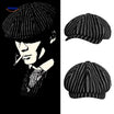 Flat cap van wolmix, 8-panel met knoopdetail, kleur zwart met witte strepen