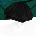 Flat cap van wolmix, 8-panel met knoopdetail, kleur zwart tarwe wol