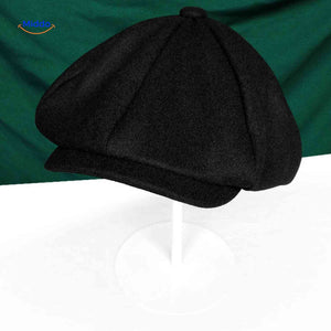Flat cap van wolmix, 8-panel met knoopdetail, kleur zwart tarwe wol