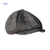 Flat cap van wolmix, 8-panel met knoopdetail, kleur zwart/wit/rood ruitpatroon