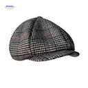 Flat cap van wolmix, 8-panel met knoopdetail, kleur zwart/wit/rood ruitpatroon