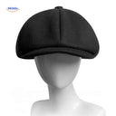 Flat cap van wolmix, 8-panel met knoopdetail, kleur zwarte wol