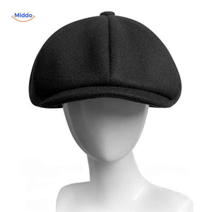Flat cap van wolmix, 8-panel met knoopdetail, kleur zwarte wol