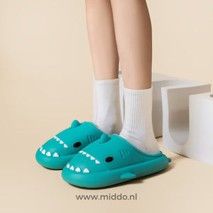 Haaienpantoffels met dikke zool voor binnen en buiten, kleur turquoise