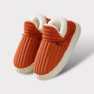 Hoge pantoffels van ribstof met omgeslagen fleeceboord, kleur oranje