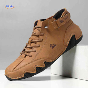 Hoge veterschoenen met klittenband en golvende zool, kleur lichtbruin