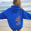 Oversized hoodie van katoenmix met tekst op de rug, kleur koningsblauw