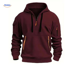 Hoodie zonder rits van zacht en ademend materiaal, kleur donker rood