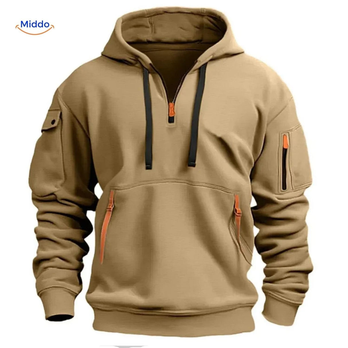 Hoodie zonder rits van zacht en ademend materiaal, kleur khaki