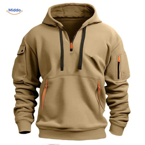 Hoodie zonder rits van zacht en ademend materiaal, kleur khaki