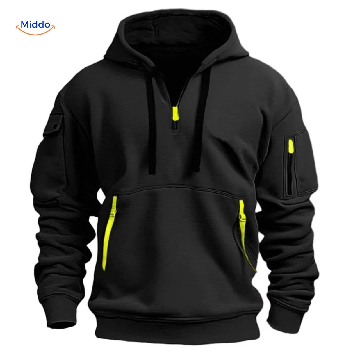 Hoodie zonder rits van zacht en ademend materiaal, kleur zwart