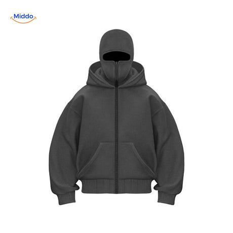 Oversized hoodie met rits tot over het gezicht